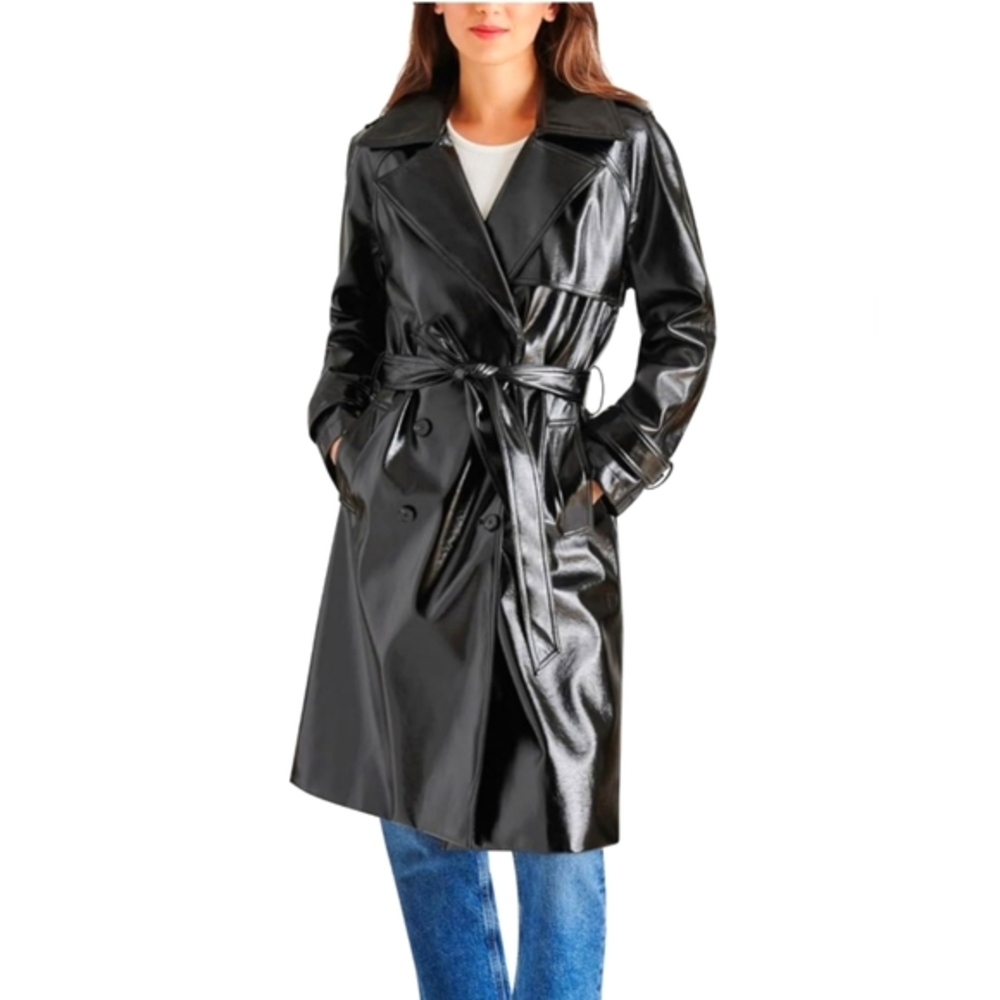 STEVE MADDEN Faux Patent Leather Trench Coat